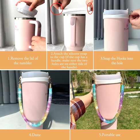 Glitter Handle for Stanley Cup Accessories Diamond Stanley Tumbler Carrier Stanley Handle Accessories with Strap Glitter Stanley Handle Attachment Bling Stanley Cup Accessories in Saudi Arabia