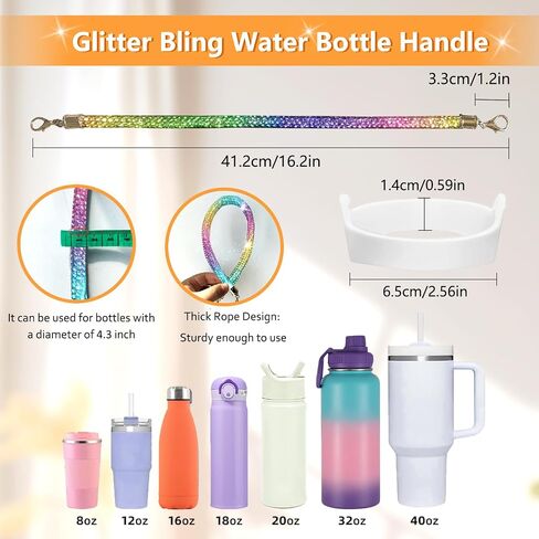 Glitter Handle for Stanley Cup Accessories Diamond Stanley Tumbler Carrier Stanley Handle Accessories with Strap Glitter Stanley Handle Attachment Bling Stanley Cup Accessories in Saudi Arabia