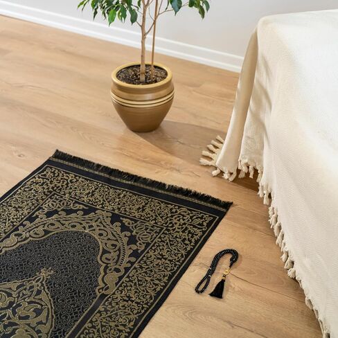 سجادة صلاة، مجموعة هدايا إسلامية، سجادة صلاة عثمانية، سجادة صلاة، هدايا إسلامية، سبحة صلاة، حقيبة سفر، لون أسود، قياسي in Kuwait