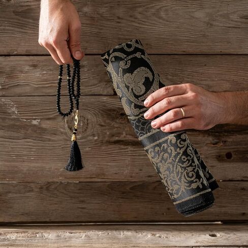 سجادة صلاة، مجموعة هدايا إسلامية، سجادة صلاة عثمانية، سجادة صلاة، هدايا إسلامية، سبحة صلاة، حقيبة سفر، لون أسود، قياسي in Kuwait