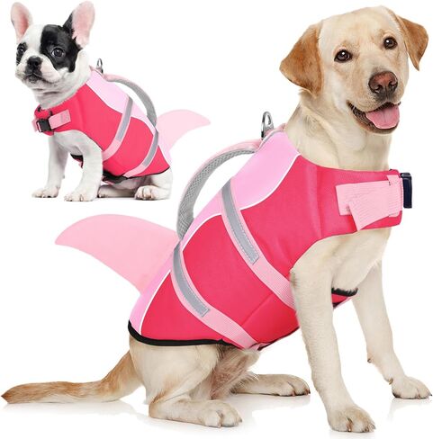 AOFITEE Dog Life Jacket, Dog Life Vest for Swimming, Shark Dog Life Vest with Rescue Handle and Reflective Stripe, Ripstop Dog Lifesaver Float Coat, Dog Swimming Vest for Small Medium Large Dogs Blue in Saudi Arabia