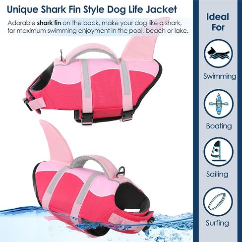 AOFITEE Dog Life Jacket, Dog Life Vest for Swimming, Shark Dog Life Vest with Rescue Handle and Reflective Stripe, Ripstop Dog Lifesaver Float Coat, Dog Swimming Vest for Small Medium Large Dogs Blue in Saudi Arabia