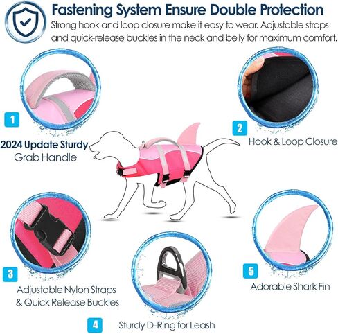 AOFITEE Dog Life Jacket, Dog Life Vest for Swimming, Shark Dog Life Vest with Rescue Handle and Reflective Stripe, Ripstop Dog Lifesaver Float Coat, Dog Swimming Vest for Small Medium Large Dogs Blue in Saudi Arabia