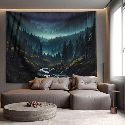 vavalad ضبابي الغابات نسيج طبيعة الغابات الجبلية نجمة السماء المفروشات الجدار شنقا مشهد النباتات الخضراء ديكور المنزل لغرفة النوم غرفة المعيشة، 71.00 ''x91.00'' in Kuwait