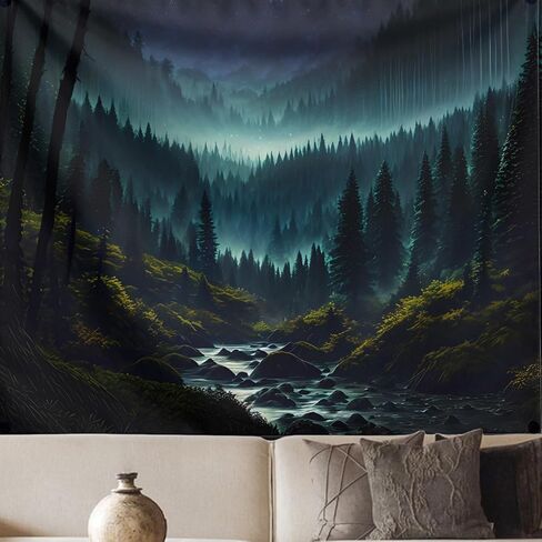 vavalad ضبابي الغابات نسيج طبيعة الغابات الجبلية نجمة السماء المفروشات الجدار شنقا مشهد النباتات الخضراء ديكور المنزل لغرفة النوم غرفة المعيشة، 71.00 ''x91.00'' in Kuwait