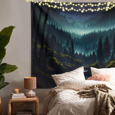 vavalad ضبابي الغابات نسيج طبيعة الغابات الجبلية نجمة السماء المفروشات الجدار شنقا مشهد النباتات الخضراء ديكور المنزل لغرفة النوم غرفة المعيشة، 71.00 ''x91.00'' in Kuwait