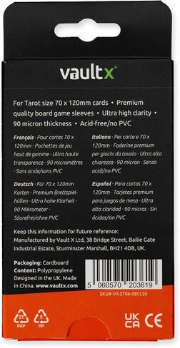 حافظة ألعاب لوحية Vault X 'Tarot' للبطاقات مقاس 70 × 120 مم، تُحفظ بغلاف مُجهز غير مصنوع من مادة PVC ومضاد للكهرباء الساكنة (50 قطعة) in Kuwait