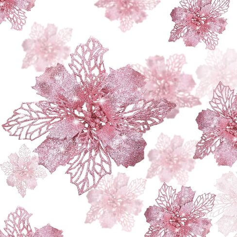 WILLBOND 36 Pieces Christmas Glitter Poinsettia Flowers Glitter Christmas Tree Ornaments Artificial Poinsettia Flowers for Wedding Christmas Wreath Tree Decoration (White) in Kuwait