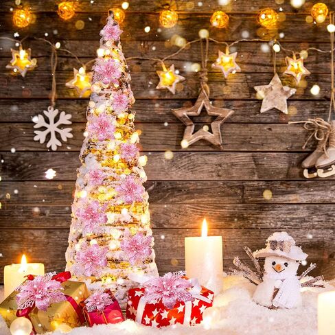 WILLBOND 36 Pieces Christmas Glitter Poinsettia Flowers Glitter Christmas Tree Ornaments Artificial Poinsettia Flowers for Wedding Christmas Wreath Tree Decoration (White) in Kuwait