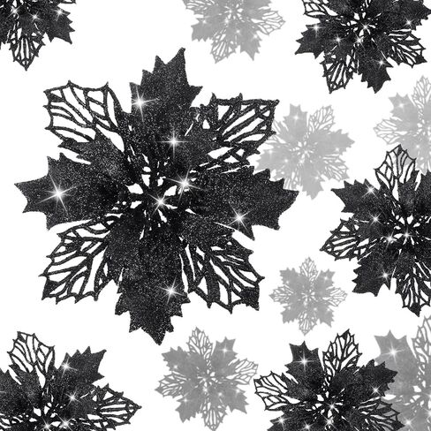 WILLBOND 36 Pieces Christmas Glitter Poinsettia Flowers Glitter Christmas Tree Ornaments Artificial Poinsettia Flowers for Wedding Christmas Wreath Tree Decoration (White) in Kuwait