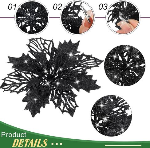 WILLBOND 36 Pieces Christmas Glitter Poinsettia Flowers Glitter Christmas Tree Ornaments Artificial Poinsettia Flowers for Wedding Christmas Wreath Tree Decoration (White) in Kuwait