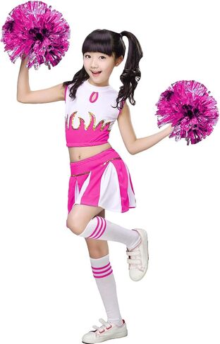 LOLANTA Girls Cheerleader Costume Pleated Skirt Set Cheerleader Outfit with Pom Pom in Kuwait