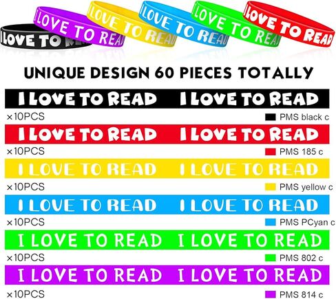 WILLBOND I Love to Read Rubber Bracelets Motivational Rubber Wristband Colorful Silicone Wristbands Bracelets for Classroom Rewards Teacher Award School Home Decoration Party Favors in Kuwait