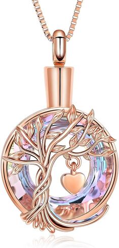 XSMZB Tree of Life Cremation Jewelry for Ashes Crystal Circle Urn Necklace for Women Small Heart Keepsake Ashes Pendant Memorial Lockets in Kuwait