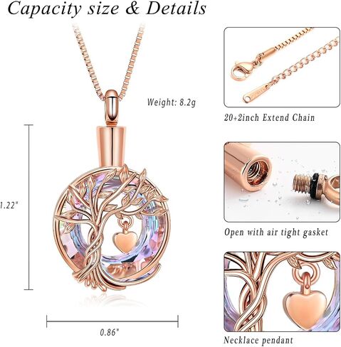 XSMZB Tree of Life Cremation Jewelry for Ashes Crystal Circle Urn Necklace for Women Small Heart Keepsake Ashes Pendant Memorial Lockets in Kuwait