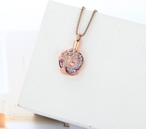 XSMZB Tree of Life Cremation Jewelry for Ashes Crystal Circle Urn Necklace for Women Small Heart Keepsake Ashes Pendant Memorial Lockets in Kuwait