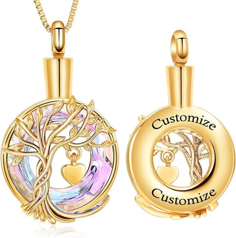 XSMZB Tree of Life Cremation Jewelry for Ashes Crystal Circle Urn Necklace for Women Small Heart Keepsake Ashes Pendant Memorial Lockets in Kuwait