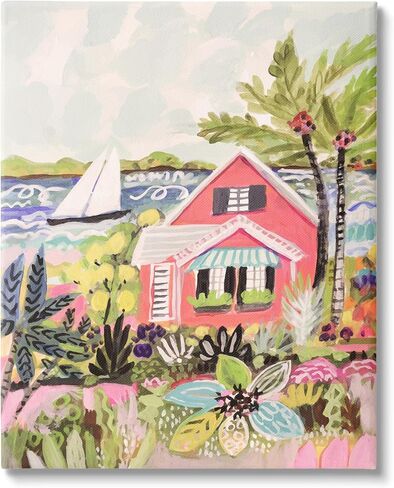 Stupell Industries Tropical Cottage Scenery Canvas Wall Art by Karen Fields in Saudi Arabia