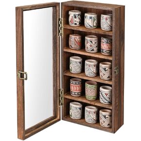 Ikee Design Wall Mounted Wooden Collectible Display Case 5 Shelf Display Storage Accessories Display with Tempered Glass Door, Black Color
