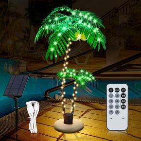 6FT Lighted Fake Palm Tree with 2 Trunks Artificial Palm Tree with LED Lights, for Home Decoration, Parties, Christmas, Nativity Scenes, and Outdoor Patios (6FT-2 Trunks)