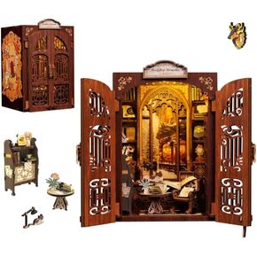 مجموعة هدايا Cutefun DIY Book Nook للبالغين والمراهقين والأولاد، مجموعة أدوات منزل مصغرة DIY لديكور رف الكتب وبيت الدمى المباحث، نموذج ألغاز خشبي ثلاثي الأبعاد مع ضوء LED (حالة لغز القطار)