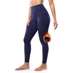 سراويل نسائية مبطنة بالصوف مع جيوب للتمرين في الشتاء الحراري عالية الخصر 28 بوصة سراويل يوغا دافئة ضيقة بطول كامل in Kuwait