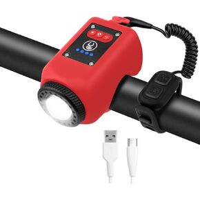 Bike Horn with Light, 110 dB Bicycle Electric Horn Front Headlight, 6 Sounds and 4 Light Modes, Adjustable Brightness Volume, USB Rechargeable, Battery Powered