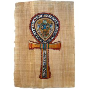Papyrus Painting Egyptian Ankh, Key of The Nile, Eternal Life in Ancient Egypt, Artwork for Walls, Ancient Egyptian Mythology, 9x13 Inches