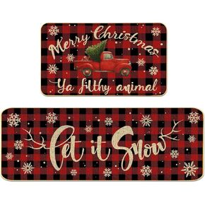 Merry Christmas Kitchen Rugs - 2 Piece Ya Filthy Animal Kitchen Mats Set Non-Slip Kitchen Backing Area Rugs let it Snow of The Year Decoration Doormat (17" x 29" + 17" x 47")