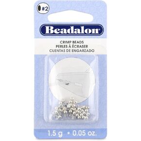 Beadalon Crimp Beads, Size #2, 1.5 mm/.059 in, I.D., 2.5 mm/.098 in, O.D., Silver Plated, 1.5 g/.05 oz, Approx. 45 pc