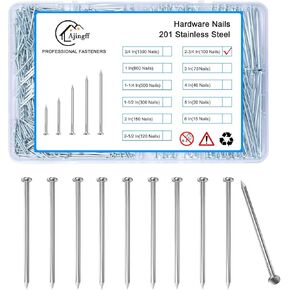 100PCS Stainless Steel Hardware Nails with Storage Box, 2-3/4Inch Flat Head Nails for Hanging Pictures and Woodworking, Picture Hanging Nails, Long Nails, Wall Nails, Wood Nails, Finishing Nails