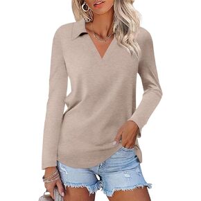 Women's Long Sleeve Shirts V Neck Tunic Tops Dressy Casual Basic Tees Blouse