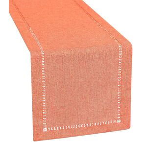 Grelucgo Farmhouse Rustic Hemstitched Orange Table Runner for Fall, Autumn, Halloween and Thanksgiving (14 x 72 inches)