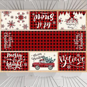 7Pack Christmas Buffalo Plaid Table Runners Placemats, Red Black Buffalo Check Snowflake Table Runner for Dining Table Winter Table Decor Holiday Table Mat Set for Merry Christmas New Year Decorations