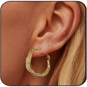 Kenivira 14k Gold Hoop Earrings For Women,Large Thick Gold Chunky Hoop Earrings