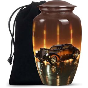 Golden Era Glow Classic Car Urn for Ashes Adult Male - Memorial Cremation Urns for Human Ashes - 10 Inch Cremation Urns for Women - Large with Velvet Bag - Decorative Large Urns for Human Ashes Adult