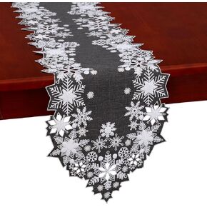 Simhomsen Towel Embroidered Snowflake Design Navy Blue and White Table Runner for Christmas and Winter (Navy, 14×70 inches)