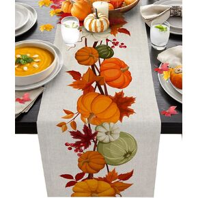 Libaoge Fall Table Runner 90 inches Long for Kitchen Dining Table Thanksgiving Pumpkin Autumn Maple Leaves Burlap Coffee Table Runners for Family Dinner,Parties,Holiday Gathering 13x90inch