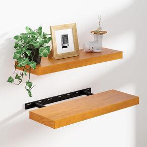 Wood Floating Shelves for Wall,2 Packs 16 inches Natural Pine Solid Wood Bathroom Shelf Over Toilet Decor and Storage 8 inches Deep for Kitchen Bedroom Office & Living Room Wall Decor