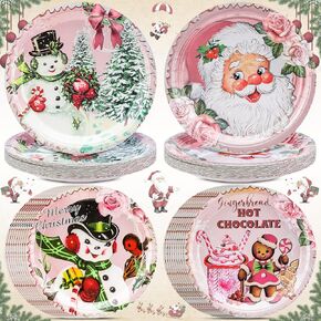 Uiifan 100 Pcs Christmas Paper Plates 9 Inch Christmas Disposable Plates Santa Christmas Plates Christmas Dinnerware Set Xmas Dinner Plates Table Decorations Holiday Party Supplies, Serve 100 Guests