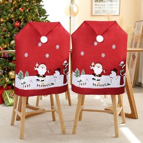 Christmas Chair Covers Set of 2 - Santa Claus Chair Slipcovers, Durable Holiday Dining Room Décor for Christmas Parties & Family Gatherings