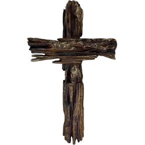 Top Brass 12" Simple Rustic Driftwood Inspired Resin Wall Cross – Faithful Symbol of Christ’s Love – Jesus Art Décor Sculpture