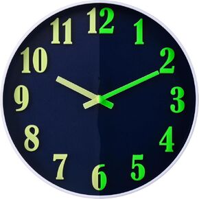 Glow in The Dark Wall Clock for Bedroom - Silent Lighted Wall Clock Night Light, Battery Operated for Living Room,Kitchen,Big 3D Numbers Easy to Read (Blue, 12 Inch)