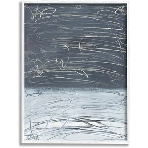 Stupell Industries Modern Grey Abstract Horizon Chaotic Line Scribble Painting White Framed Wall Art, 11 x 14