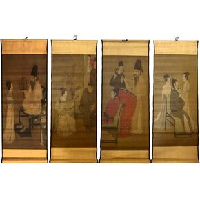 CIFIBIFUN Chinese Masterpiece Painting Wall Art Walls Scrool Paper History Ancient Reproduction Gift for Asia Friends,Night Revels of Han Xizai,Hanging Decor for Home,4 Packs Large
