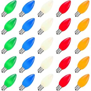 25 Pack Christmas Red Replacement Bulb, C9 Ceramics Red Christmas Light Bulb for Indoor Outdoor Patio Christmas Halloween Party String Lights, 7 Watt Red Night Light, C9/E17 Intermediate Base
