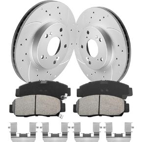 Front Vented G-coated Brake Pads and Rotors Kit for Accord 2007-2003, Civic 2014-2006, Brake Rotors + Carbon Fiber Ceramic Brake Pads Kit 281.6mm(11.1in)