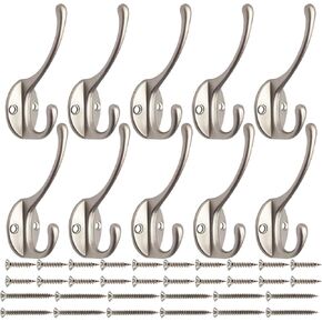 IBosins 30 Pack Heavy Duty Dual Coat Hooks Wall Mounted with 60 Screws Retro Double Hooks Utility Black Hooks for Coat, Scarf, Bag, Towel, Key, Cap, Cup, Hat