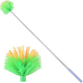 Cobweb Duster with Extension Pole,Long Duster，Medium Stiff Bristles Cobweb Duster Head,59 inches Stainless Steel Pole Ceiling Fan Duster for Outdoor Indoor Cleaning -Green