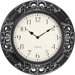 Wall Clocks for Living Room Decor, 18 in Large Vintage Wall Clock Battery Operated, Silent Rustic Antique Carved Frame Wall Clocks for Kitchen/Office/Bathroom/Bedroom, Bronze